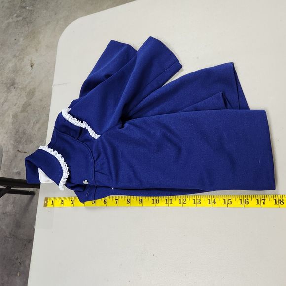 Vintage Toddler Girls Dress Coat Size 2 Navy Double Breasted Ruffles - Picture 7 of 8